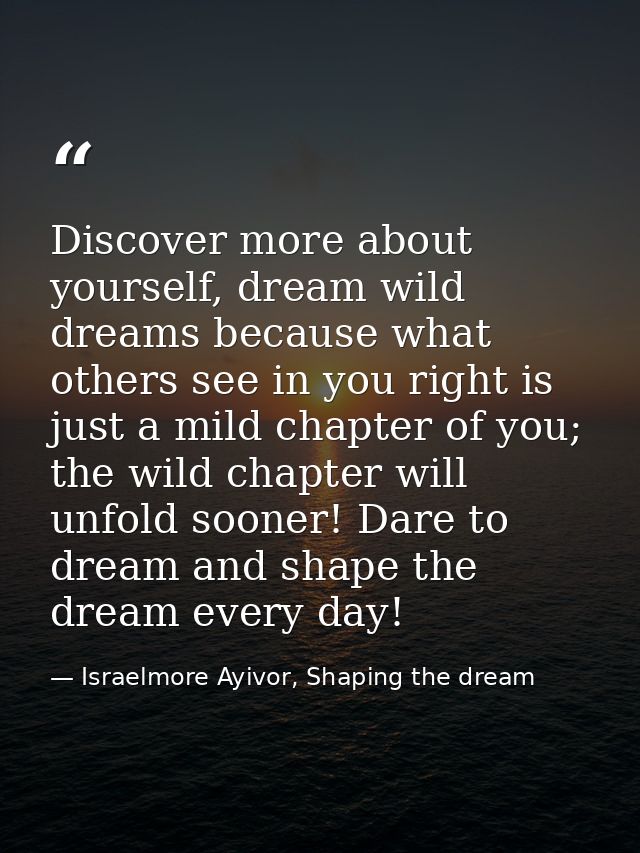 Discover more about yourself, dream wild dreams because what others see in you right is just a mild chapter of you; the  — Israelmore Ayivor, Shaping the dream