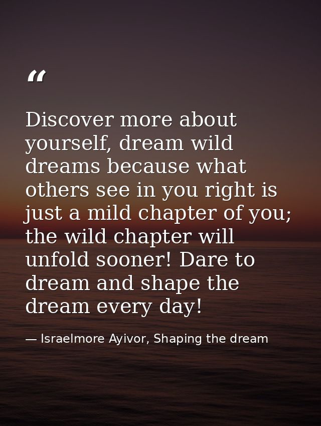 Discover more about yourself, dream wild dreams because what others see in you right is just a mild chapter of you; the  — Israelmore Ayivor, Shaping the dream