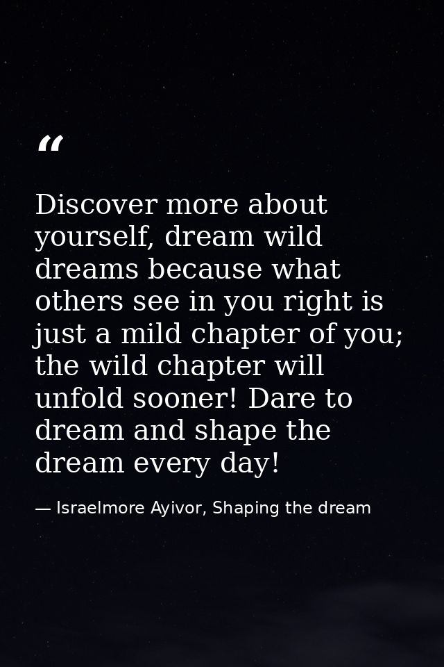 Discover more about yourself, dream wild dreams because what others see in you right is just a mild chapter of you; the  — Israelmore Ayivor, Shaping the dream