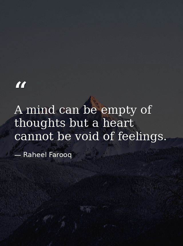 A mind can be empty of thoughts but a heart cannot be void of feelings. — Raheel Farooq