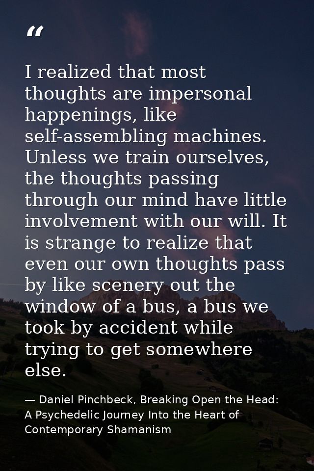 I realized that most thoughts are impersonal happenings, like self-assembling machines. Unless we train ourselves, the t — Daniel Pinchbeck, Breaking Open the Head: A Psychedelic Journey Into the Heart of Contemporary Shamanism