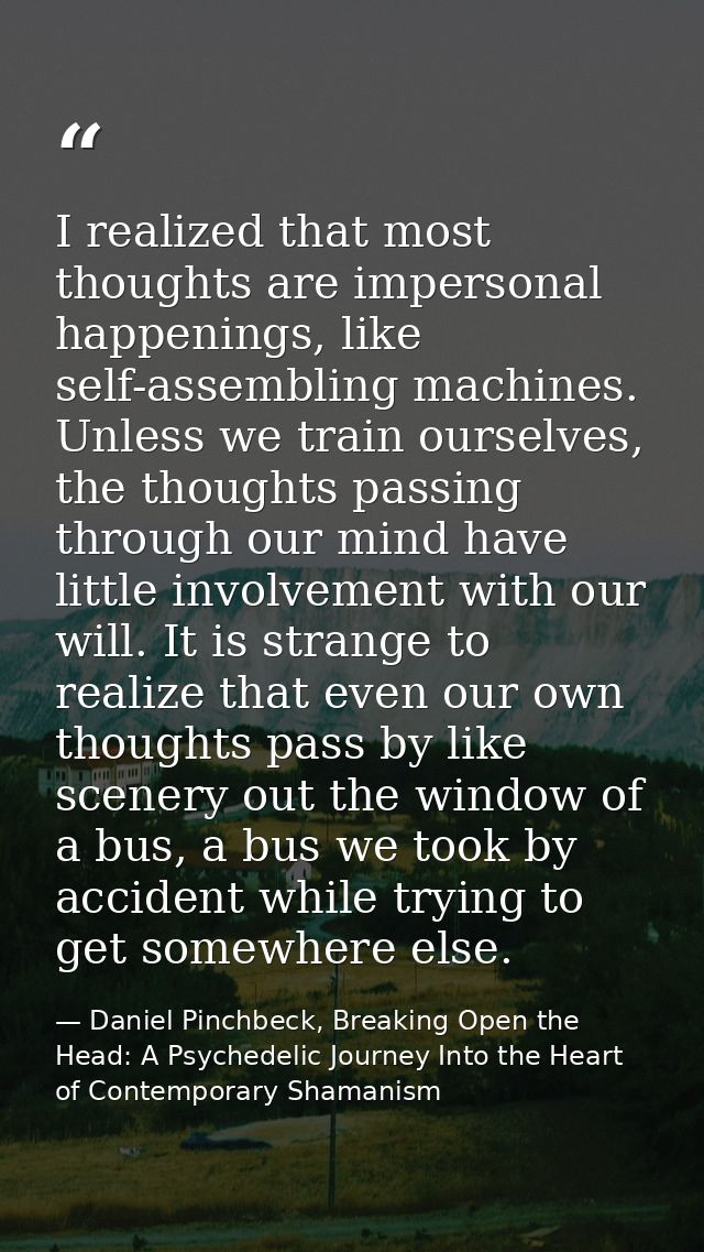 I realized that most thoughts are impersonal happenings, like self-assembling machines. Unless we train ourselves, the t — Daniel Pinchbeck, Breaking Open the Head: A Psychedelic Journey Into the Heart of Contemporary Shamanism