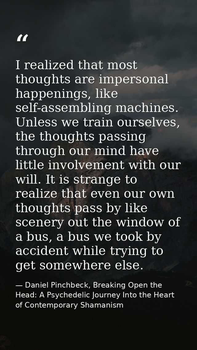 I realized that most thoughts are impersonal happenings, like self-assembling machines. Unless we train ourselves, the t — Daniel Pinchbeck, Breaking Open the Head: A Psychedelic Journey Into the Heart of Contemporary Shamanism