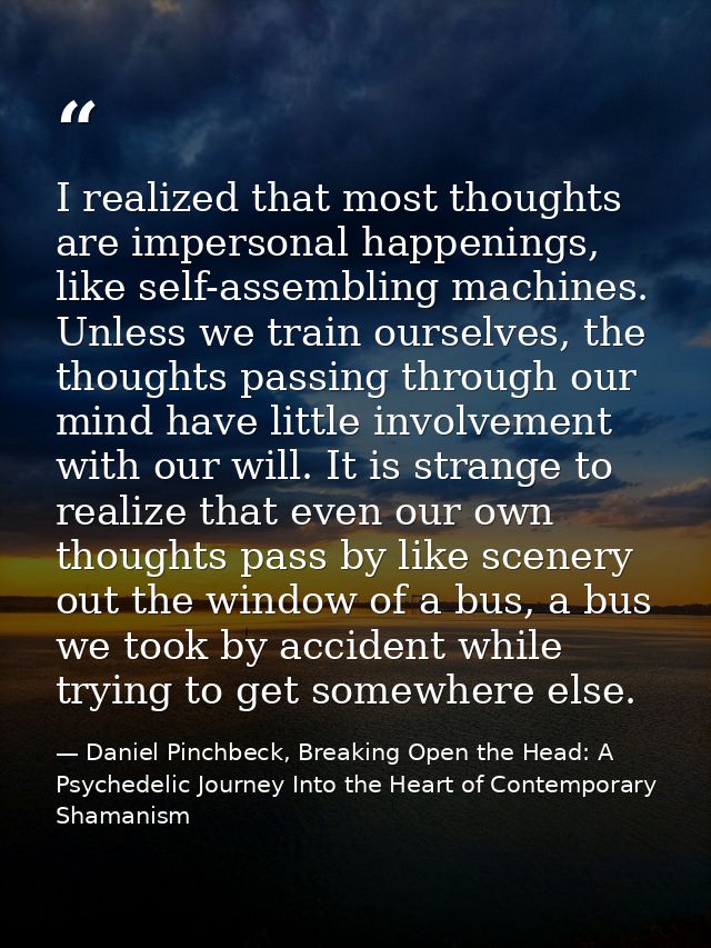 I realized that most thoughts are impersonal happenings, like self-assembling machines. Unless we train ourselves, the t — Daniel Pinchbeck, Breaking Open the Head: A Psychedelic Journey Into the Heart of Contemporary Shamanism