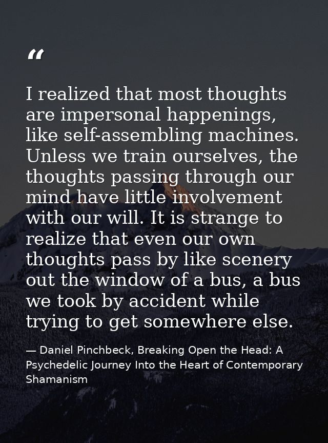 I realized that most thoughts are impersonal happenings, like self-assembling machines. Unless we train ourselves, the t — Daniel Pinchbeck, Breaking Open the Head: A Psychedelic Journey Into the Heart of Contemporary Shamanism
