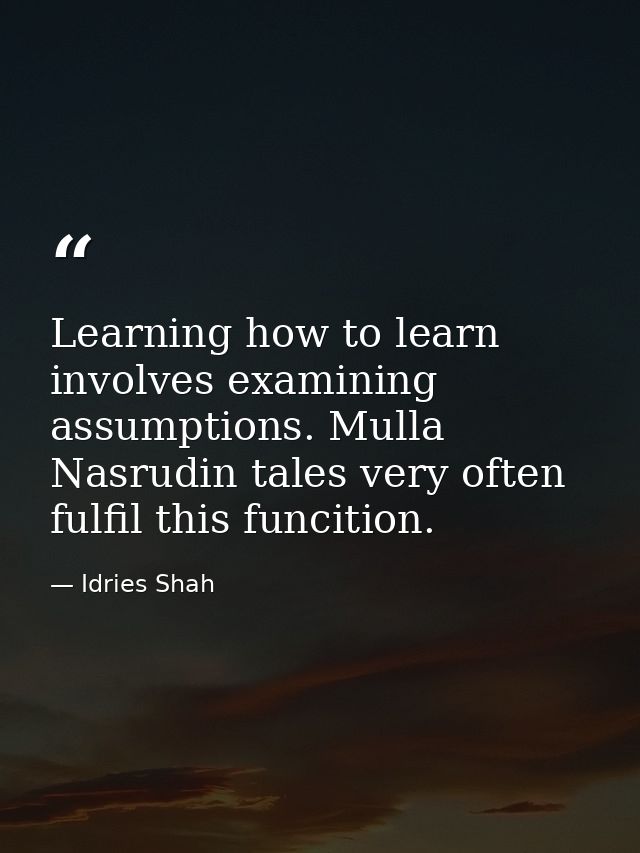 Learning how to learn involves examining assumptions. Mulla Nasrudin tales very often fulfil this funcition. — Idries Shah