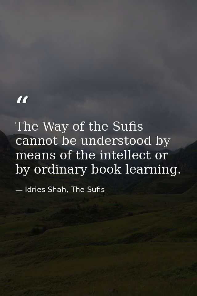 The Way of the Sufis cannot be understood by means of the intellect or by ordinary book learning. — Idries Shah, The Sufis