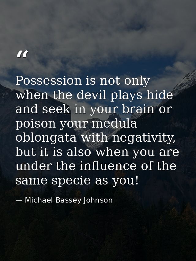 Possession is not only when the devil plays hide and seek in your brain or poison your medula oblongata with negativity, — Michael Bassey Johnson
