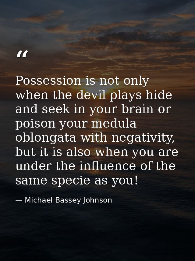 Possession is not only when the devil plays hide and seek in your brain or poison your medula oblongata with negativity, — Michael Bassey Johnson