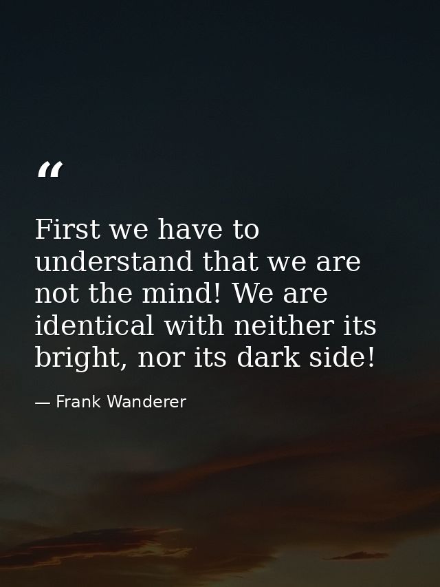 First we have to understand that we are not the mind! We are identical with neither its bright, nor its dark side! — Frank Wanderer