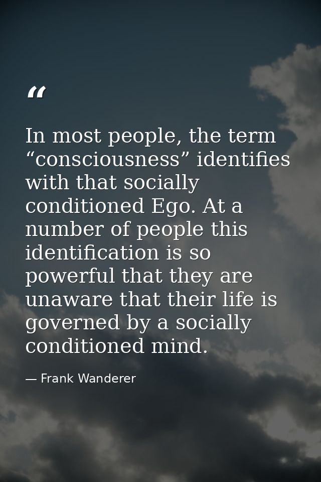 In most people, the term “consciousness” identifies with that socially conditioned Ego. At a number of people this ident — Frank Wanderer