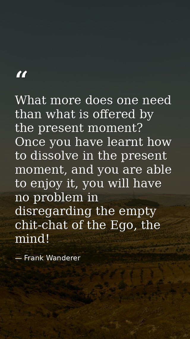 What more does one need than what is offered by the present moment? Once you have learnt how to dissolve in the present  — Frank Wanderer