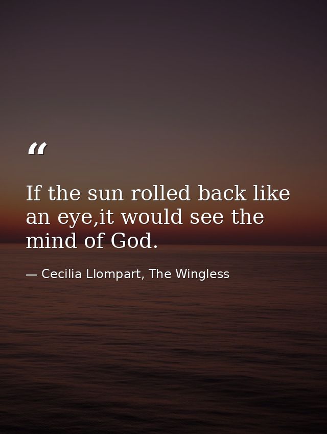 If the sun rolled back like an eye,it would see the mind of God. — Cecilia Llompart, The Wingless