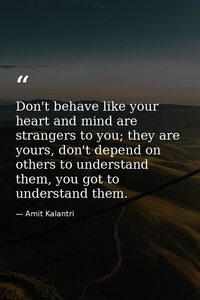 Don't behave like your heart and mind are strangers to you; they are yours, don't depend on others to understand them, y — Amit Kalantri
