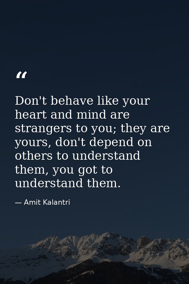 Don't behave like your heart and mind are strangers to you; they are yours, don't depend on others to understand them, y — Amit Kalantri