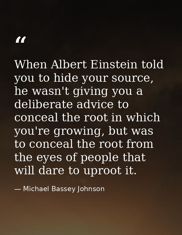 When Albert Einstein told you to hide your source, he wasn't giving you a deliberate advice to conceal the root in which — Michael Bassey Johnson