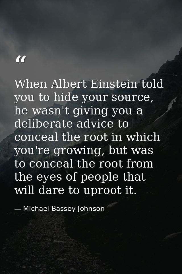 When Albert Einstein told you to hide your source, he wasn't giving you a deliberate advice to conceal the root in which — Michael Bassey Johnson