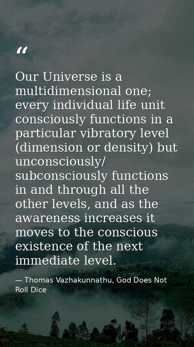 Our Universe is a multidimensional one; every individual life unit consciously functions in a particular vibratory level — Thomas Vazhakunnathu, God Does Not Roll Dice