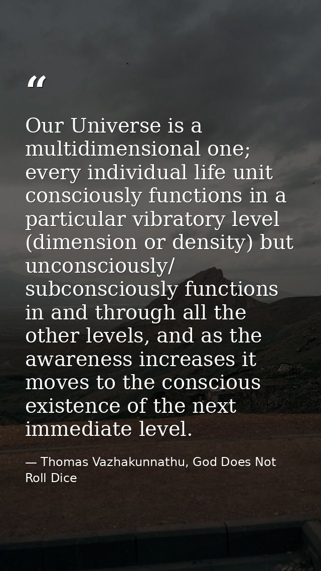 Our Universe is a multidimensional one; every individual life unit consciously functions in a particular vibratory level — Thomas Vazhakunnathu, God Does Not Roll Dice
