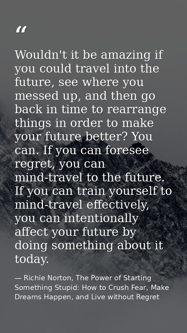 Wouldn't it be amazing if you could travel into the future, see where you messed up, and then go back in time to rearran — Richie Norton, The Power of Starting Something Stupid: How to Crush Fear, Make Dreams Happen, and Live without Regret