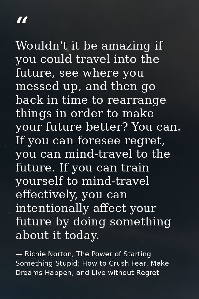Wouldn't it be amazing if you could travel into the future, see where you messed up, and then go back in time to rearran — Richie Norton, The Power of Starting Something Stupid: How to Crush Fear, Make Dreams Happen, and Live without Regret