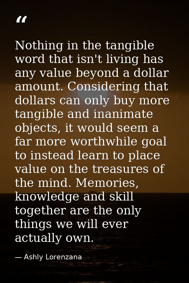 Nothing in the tangible word that isn't living has any value beyond a dollar amount. Considering that dollars can only b — Ashly Lorenzana