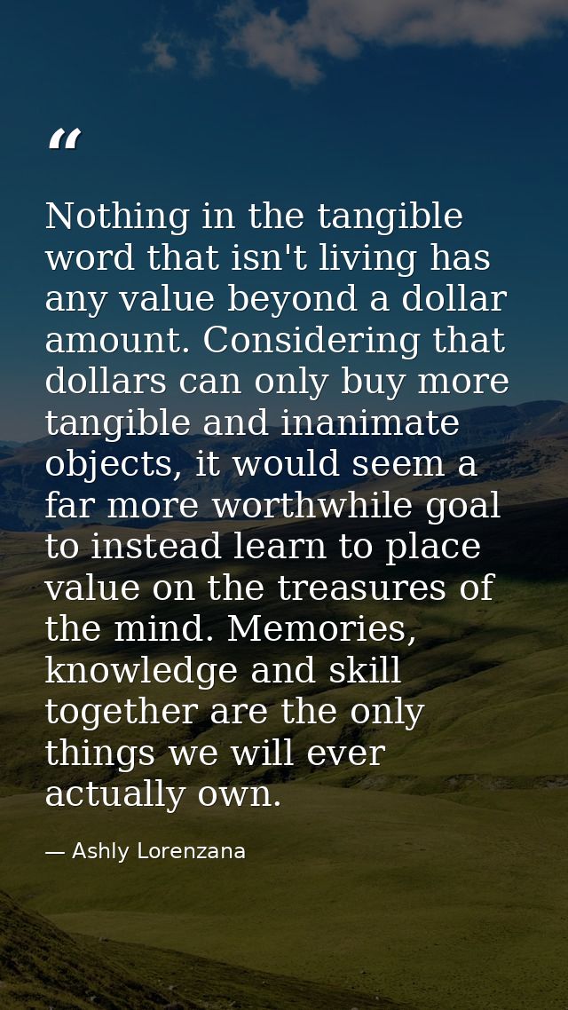 Nothing in the tangible word that isn't living has any value beyond a dollar amount. Considering that dollars can only b — Ashly Lorenzana