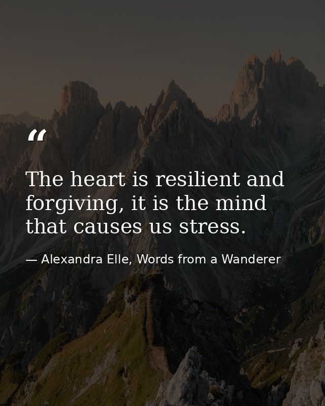 The heart is resilient and forgiving, it is the mind that causes us stress. — Alexandra Elle, Words from a Wanderer