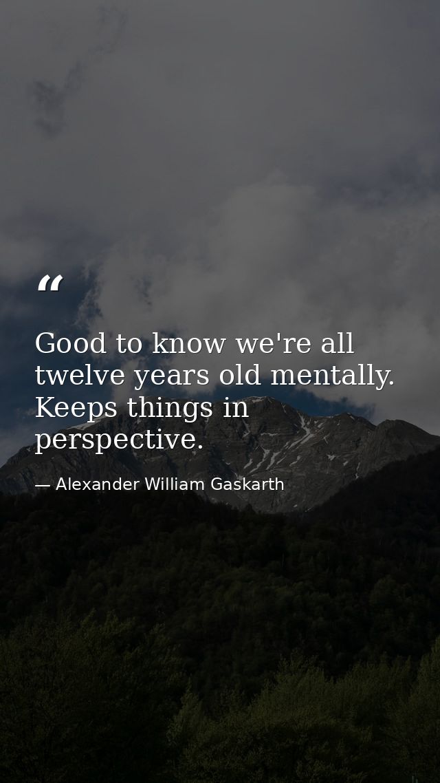 Good to know we're all twelve years old mentally. Keeps things in perspective. — Alexander William Gaskarth