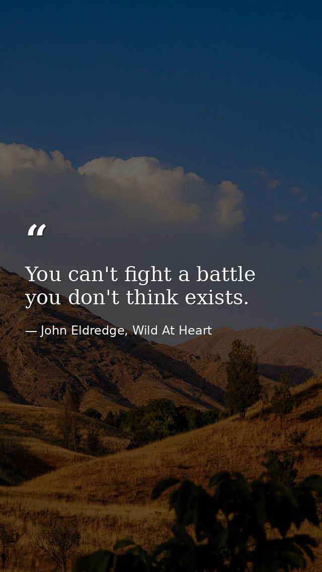 You can't fight a battle you don't think exists. — John Eldredge, Wild At Heart