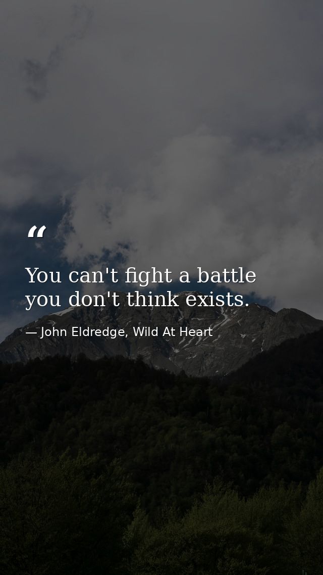 You can't fight a battle you don't think exists. — John Eldredge, Wild At Heart