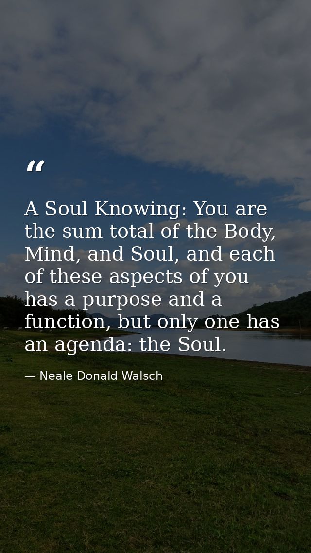 A Soul Knowing: You are the sum total of the Body, Mind, and Soul, and each of these aspects of you has a purpose and a  — Neale Donald Walsch