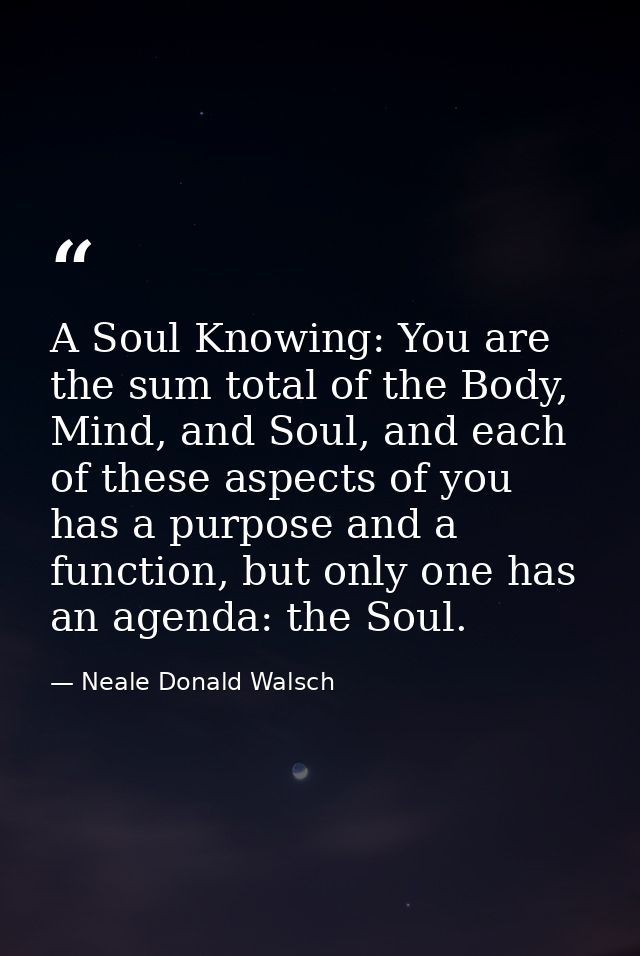 A Soul Knowing: You are the sum total of the Body, Mind, and Soul, and each of these aspects of you has a purpose and a  — Neale Donald Walsch
