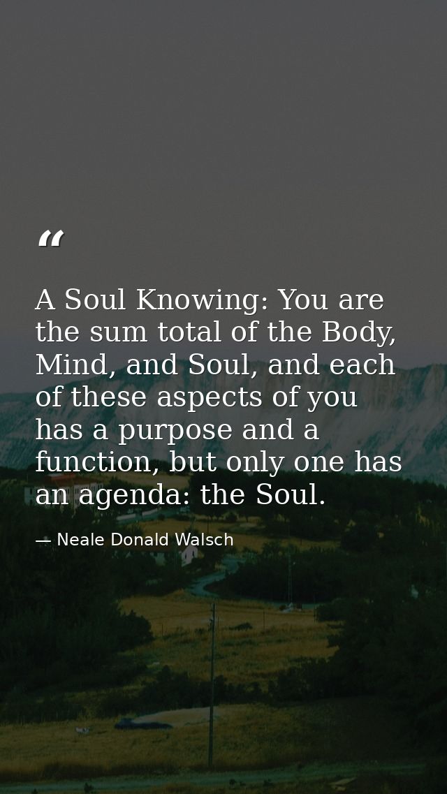 A Soul Knowing: You are the sum total of the Body, Mind, and Soul, and each of these aspects of you has a purpose and a  — Neale Donald Walsch