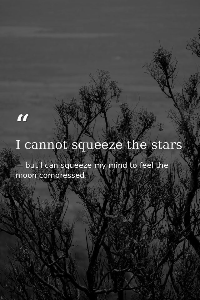 I cannot squeeze the stars — but I can squeeze my mind to feel the moon compressed.