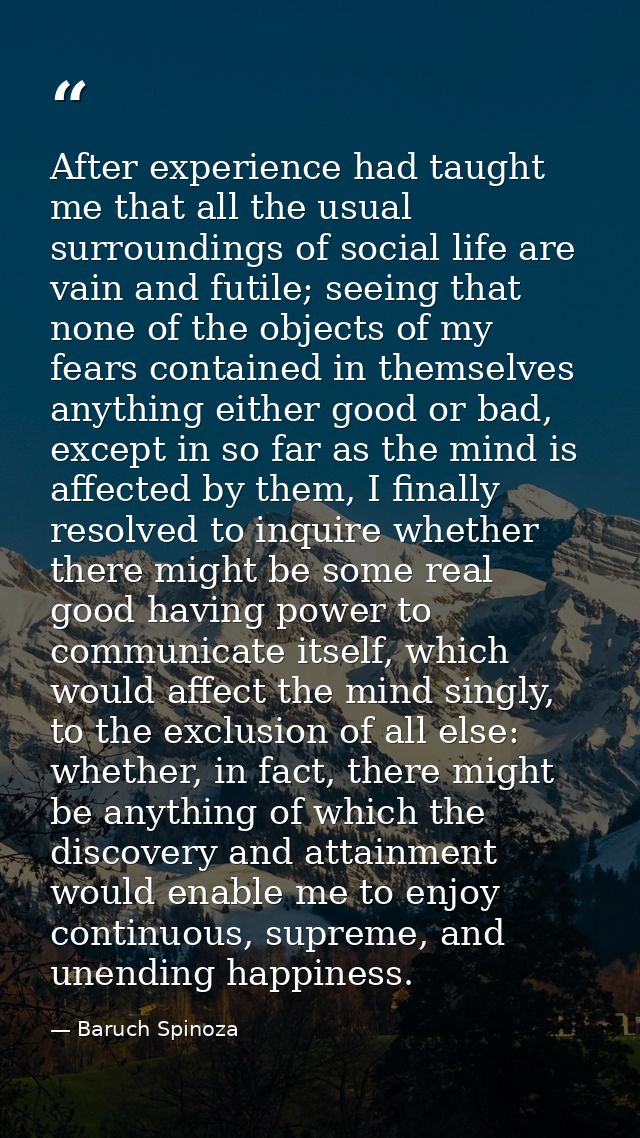 After experience had taught me that all the usual surroundings of social life are vain and futile; seeing that none of t — Baruch Spinoza