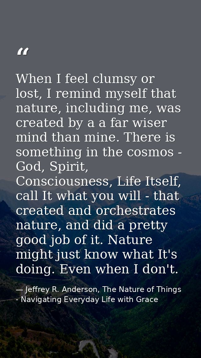 When I feel clumsy or lost, I remind myself that nature, including me, was created by a a far wiser mind than mine. Ther — Jeffrey R. Anderson, The Nature of Things - Navigating Everyday Life with Grace