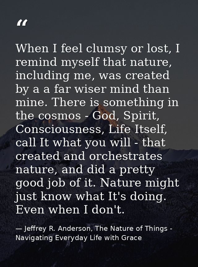 When I feel clumsy or lost, I remind myself that nature, including me, was created by a a far wiser mind than mine. Ther — Jeffrey R. Anderson, The Nature of Things - Navigating Everyday Life with Grace