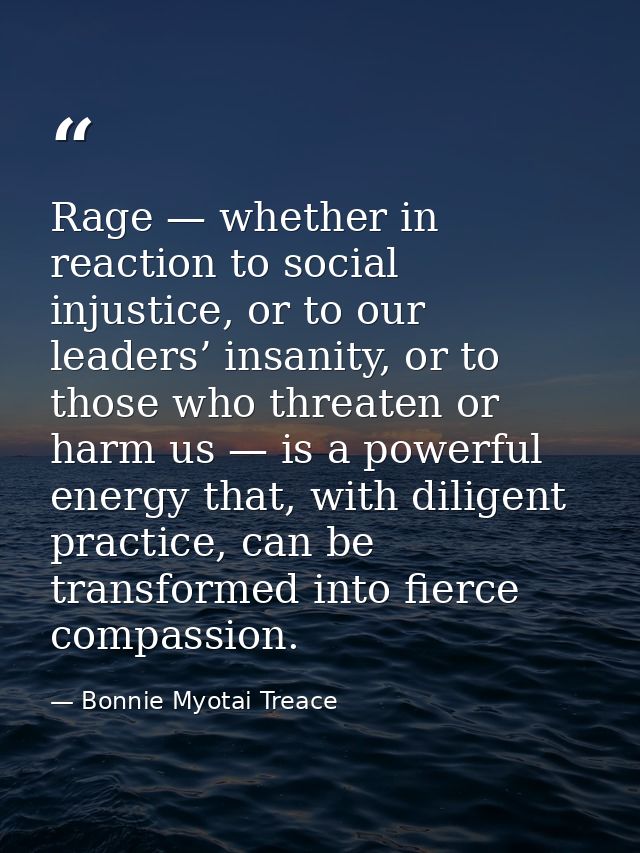 Rage — whether in reaction to social injustice, or to our leaders’ insanity, or to those who threaten or harm us — is a  — Bonnie Myotai Treace