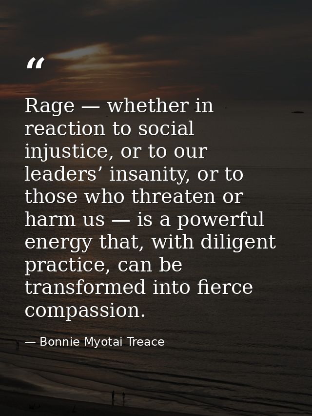 Rage — whether in reaction to social injustice, or to our leaders’ insanity, or to those who threaten or harm us — is a  — Bonnie Myotai Treace