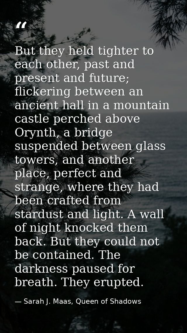 But they held tighter to each other, past and present and future; flickering between an ancient hall in a mountain castl — Sarah J. Maas, Queen of Shadows
