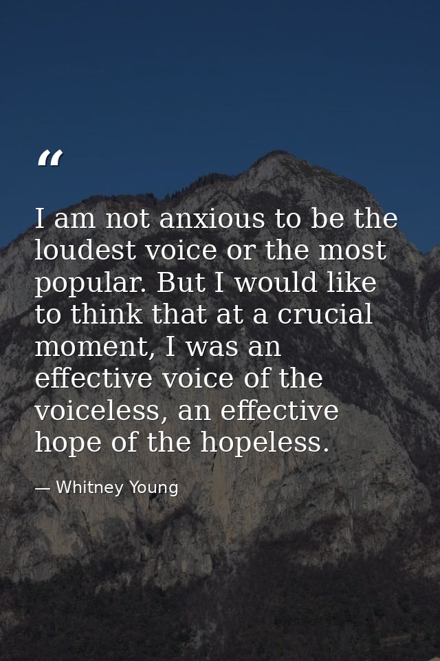 I am not anxious to be the loudest voice or the most popular. But I would like to think that at a crucial moment, I was  — Whitney Young