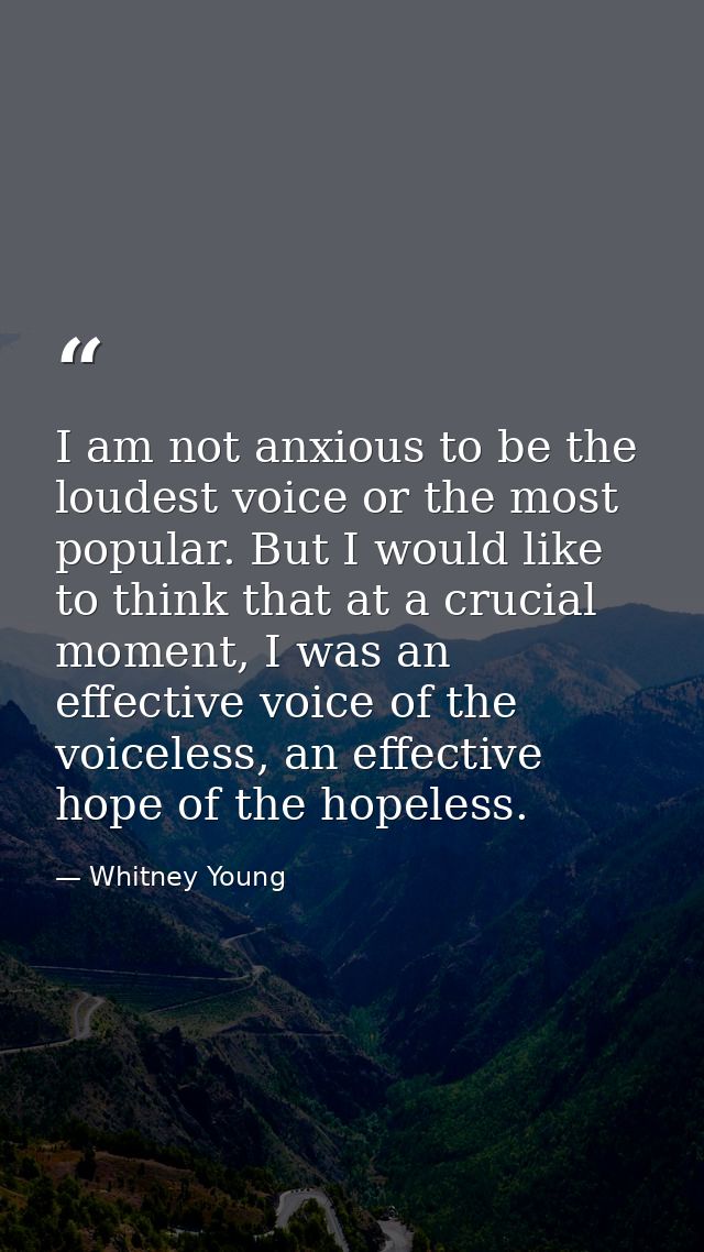 I am not anxious to be the loudest voice or the most popular. But I would like to think that at a crucial moment, I was  — Whitney Young