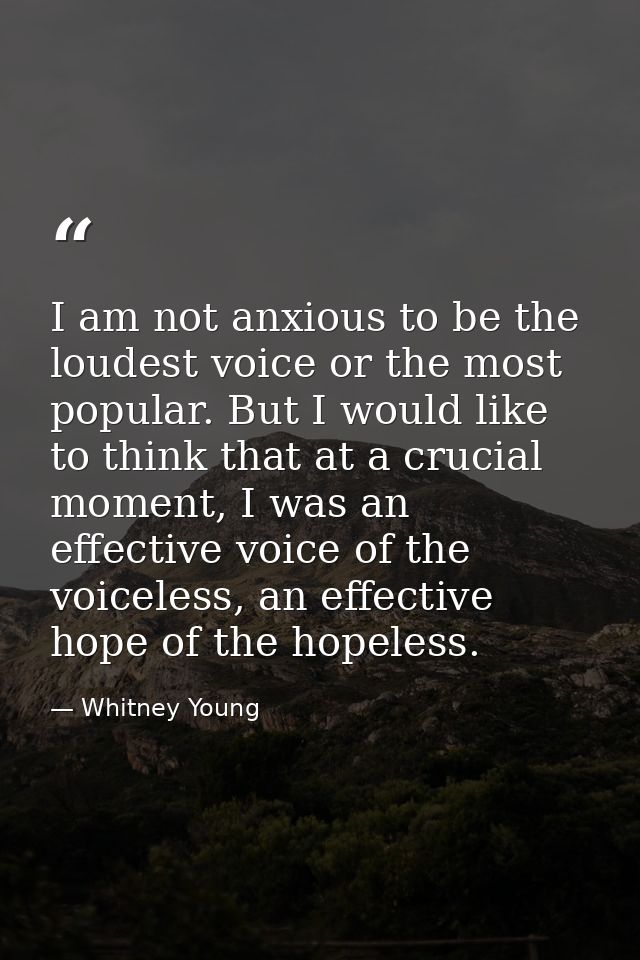 I am not anxious to be the loudest voice or the most popular. But I would like to think that at a crucial moment, I was  — Whitney Young