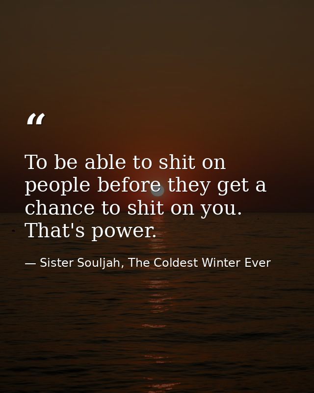 To be able to shit on people before they get a chance to shit on you. That's power. — Sister Souljah, The Coldest Winter Ever