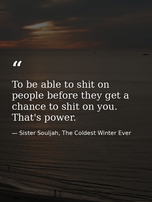 To be able to shit on people before they get a chance to shit on you. That's power. — Sister Souljah, The Coldest Winter Ever