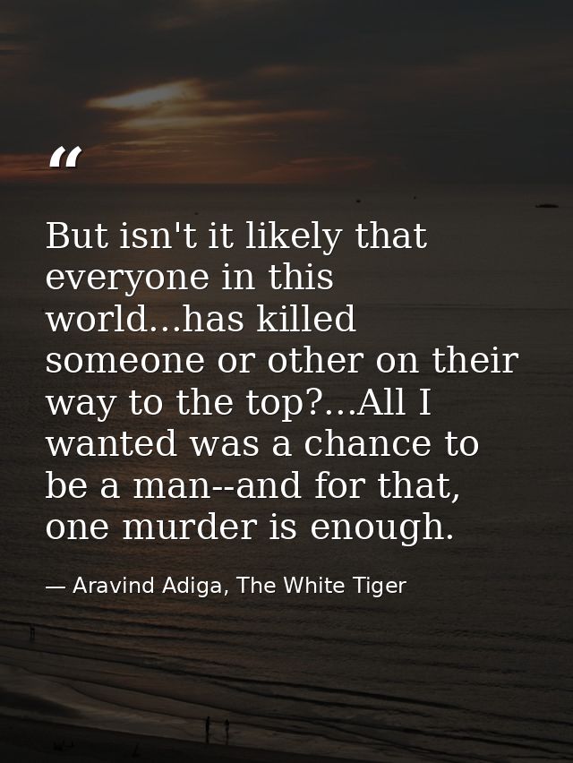 But isn't it likely that everyone in this world...has killed someone or other on their way to the top?...All I wanted wa — Aravind Adiga, The White Tiger