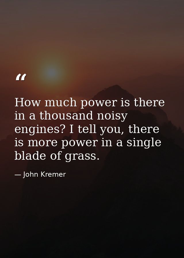 How much power is there in a thousand noisy engines? I tell you, there is more power in a single blade of grass. — John Kremer