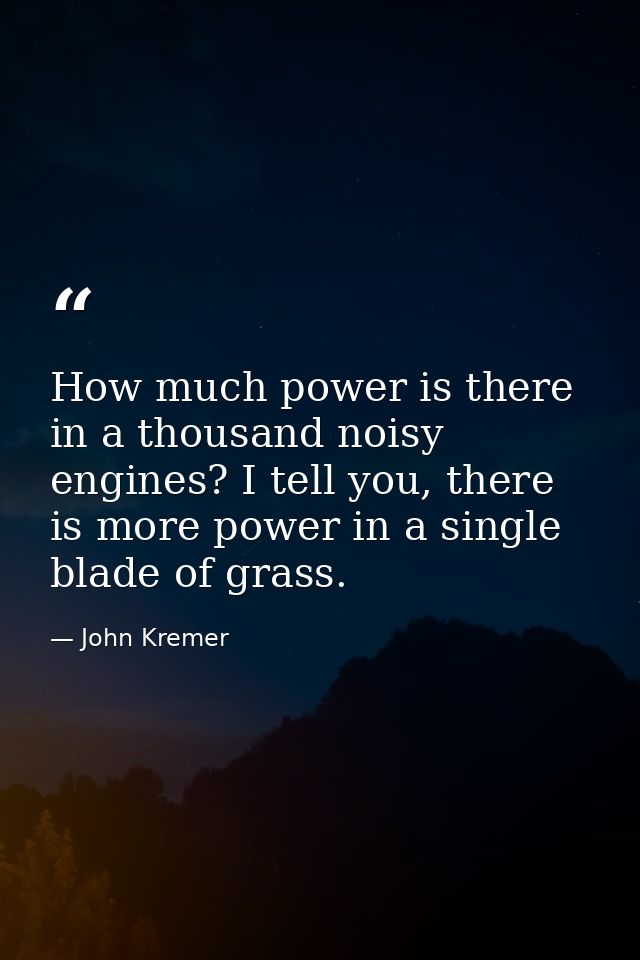 How much power is there in a thousand noisy engines? I tell you, there is more power in a single blade of grass. — John Kremer