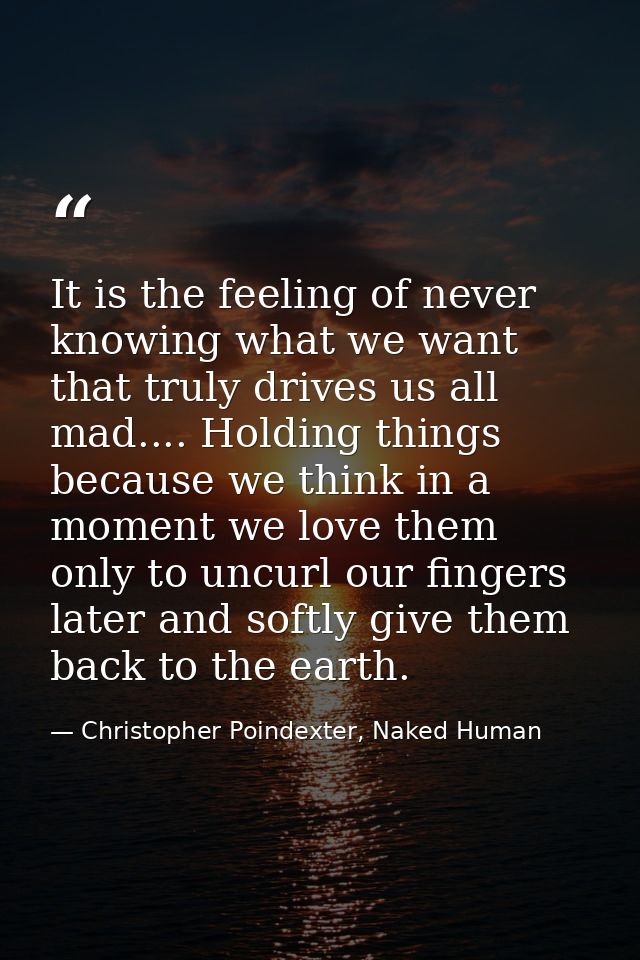 It is the feeling of never knowing what we want that truly drives us all mad.... Holding things because we think in a mo — Christopher Poindexter, Naked Human